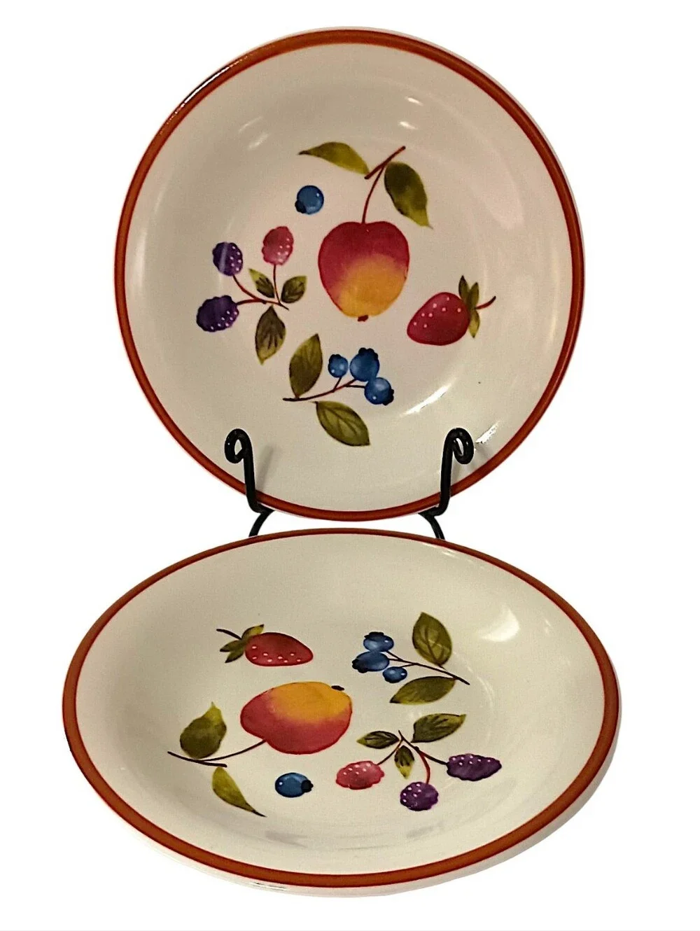 2 Longaberger Fruit Medley Plates Bread Berry Lunch Stoneware‎ Farmhouse Rustic